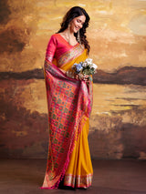 Mustard yellow heritage patola silk saree