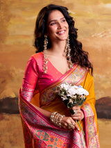 Mustard yellow heritage patola silk saree