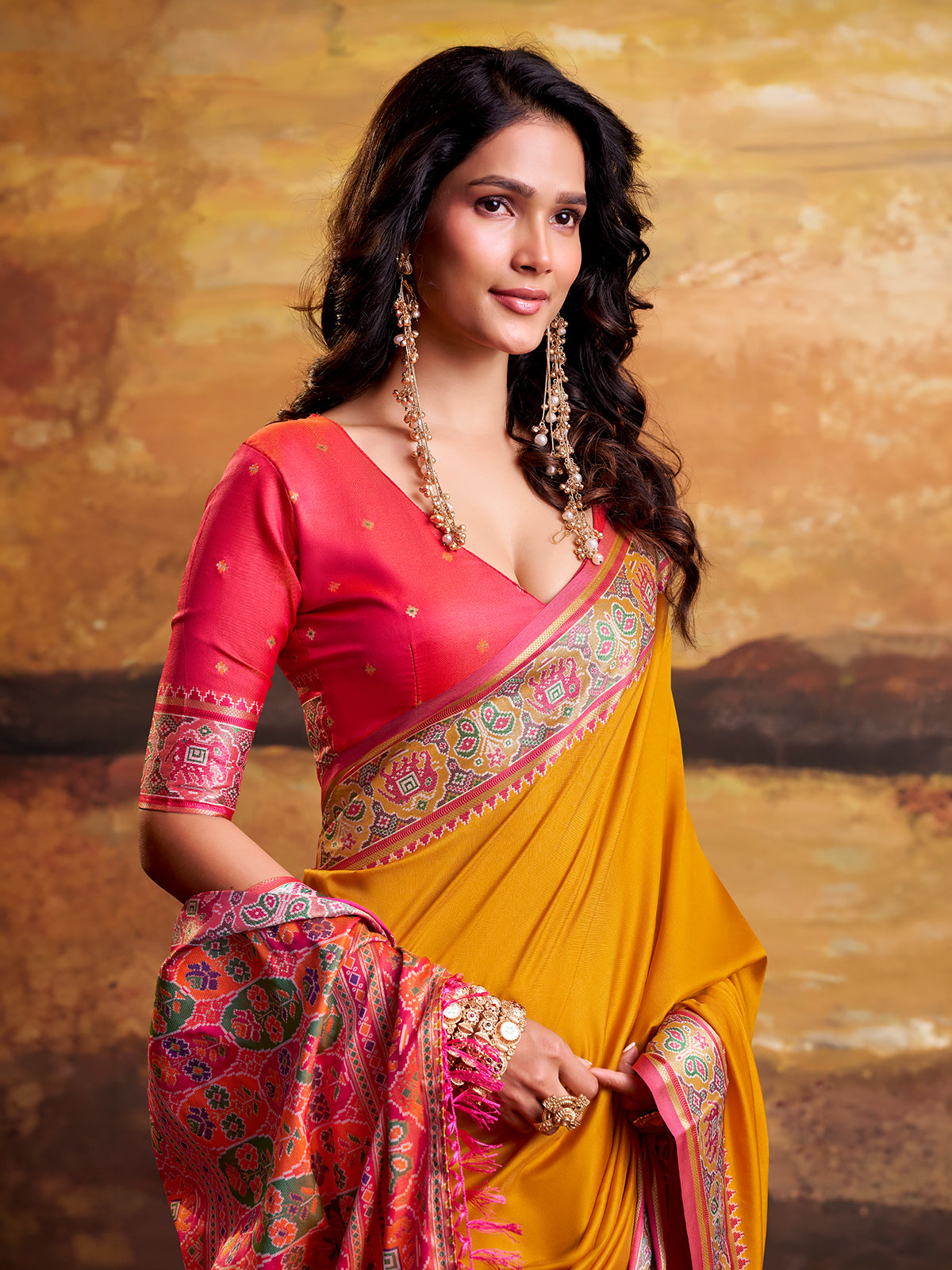 Mustard yellow heritage patola silk saree