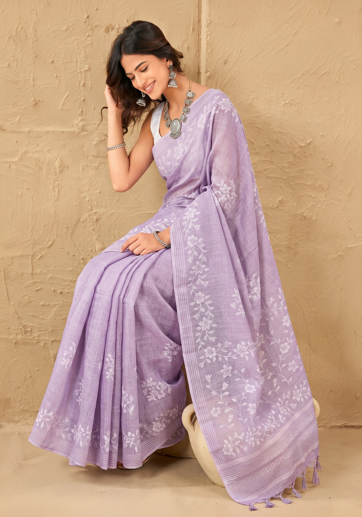 Light purple botanical saree with graceful charm