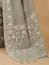 Light olive floral saree with earthy sophistication