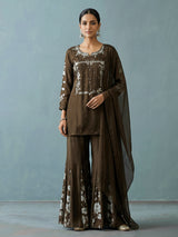 Mehendi green crepe silk palazzo suit elegance