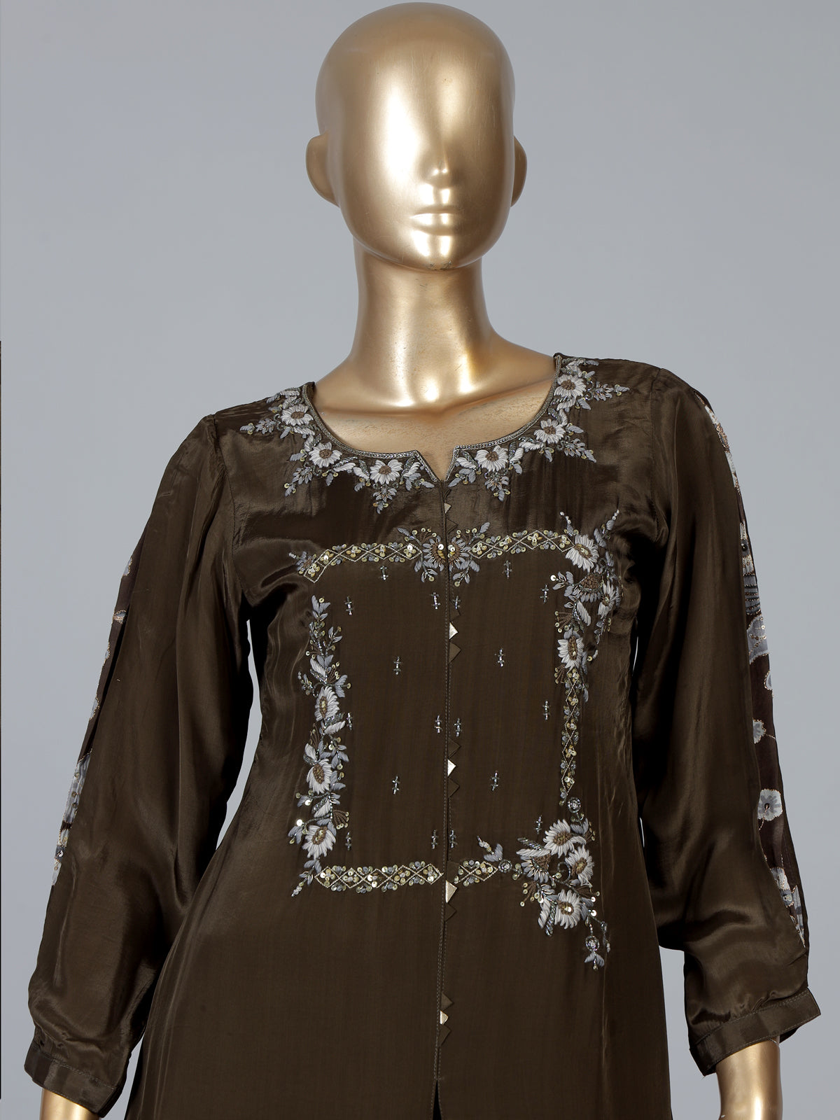 Mehendi green crepe silk palazzo suit elegance