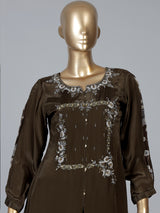 Mehendi green crepe silk palazzo suit elegance