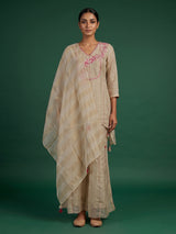 Cream tissue silk embellished palazzo suit ensemble