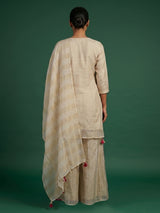 Cream tissue silk embellished palazzo suit ensemble