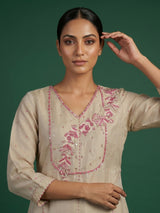Cream tissue silk embellished palazzo suit ensemble
