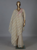 Cream tissue silk embellished palazzo suit ensemble