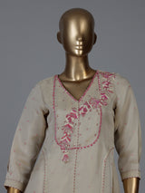 Cream tissue silk embellished palazzo suit ensemble