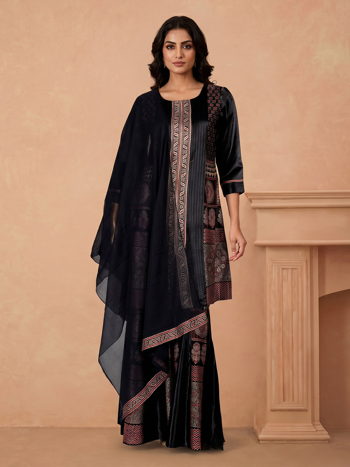 Black satin silk festive palazzo suit design