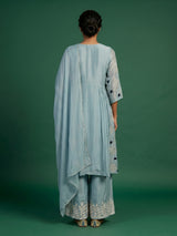 Firozi blue chinon silk palazzo suit with dupatta