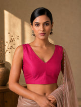 Magenta art silk v-neck sleeveless blouse