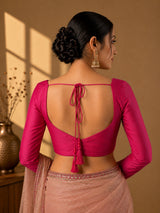 Magenta art silk sweetheart neck full sleeve blouse