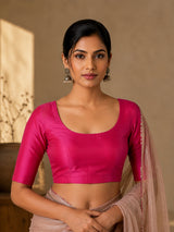 Magenta art silk round neck blouse