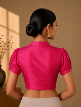 Magenta art silk collared half sleeve blouse