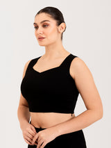 Black cotton lycra sweetheart neck sleeveless blouse
