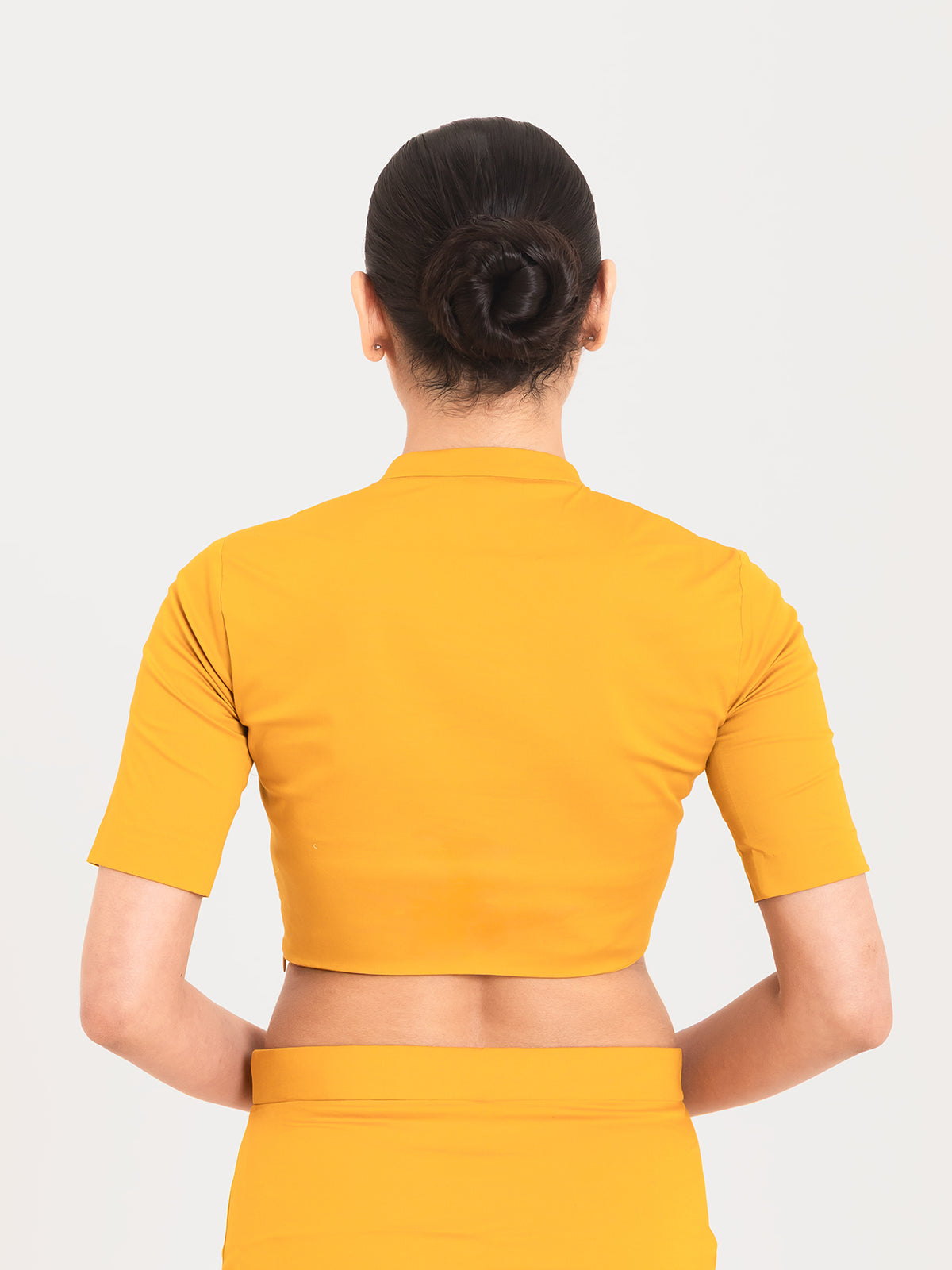 Yellow cotton lycra collar neck sleeveless blouse