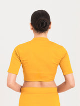 Yellow cotton lycra collar neck sleeveless blouse