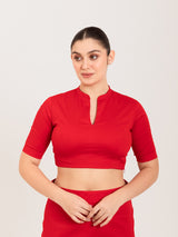 Red cotton lycra collar neck sleeveless blouse