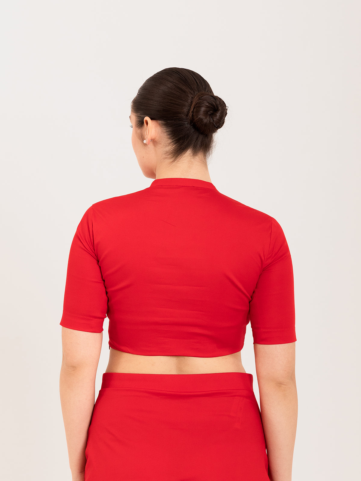 Red cotton lycra collar neck sleeveless blouse
