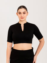 Black cotton lycra collar neck sleeveless blouse