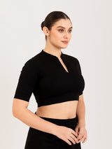 Black cotton lycra collar neck sleeveless blouse