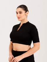 Black cotton lycra collar neck sleeveless blouse