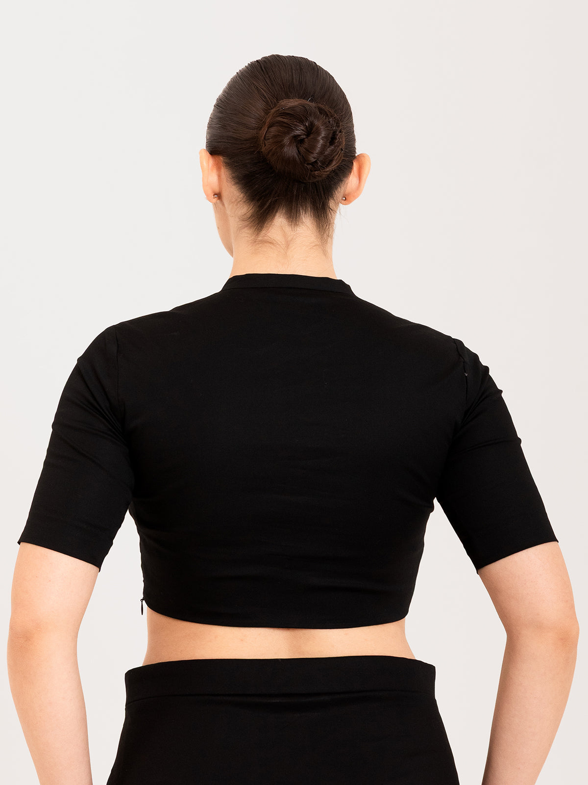 Black cotton lycra collar neck sleeveless blouse