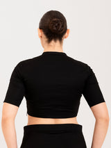 Black cotton lycra collar neck sleeveless blouse