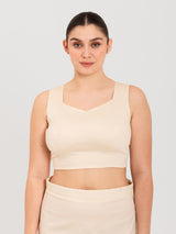 White cotton lycra sweetheart neck sleeveless blouse