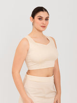 White cotton lycra sweetheart neck sleeveless blouse