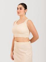 White cotton lycra sweetheart neck sleeveless blouse