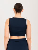 Blue cotton lycra sweetheart neck sleeveless blouse
