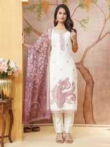 Off white and onion pink printed silk salwar suit