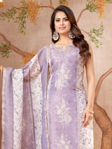 Lilac purple straight cut floral silk salwar suit