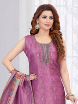 Purple printed silk straight cut salwar suit