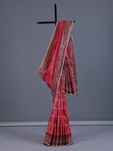 Pink art silk saree with printed contrast border