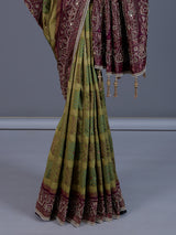 Mehendi green art silk saree with printed elegance
