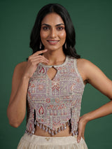 Purple cream chiffon designer lehenga choli with dupatta