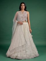 Purple cream chiffon designer lehenga choli with dupatta