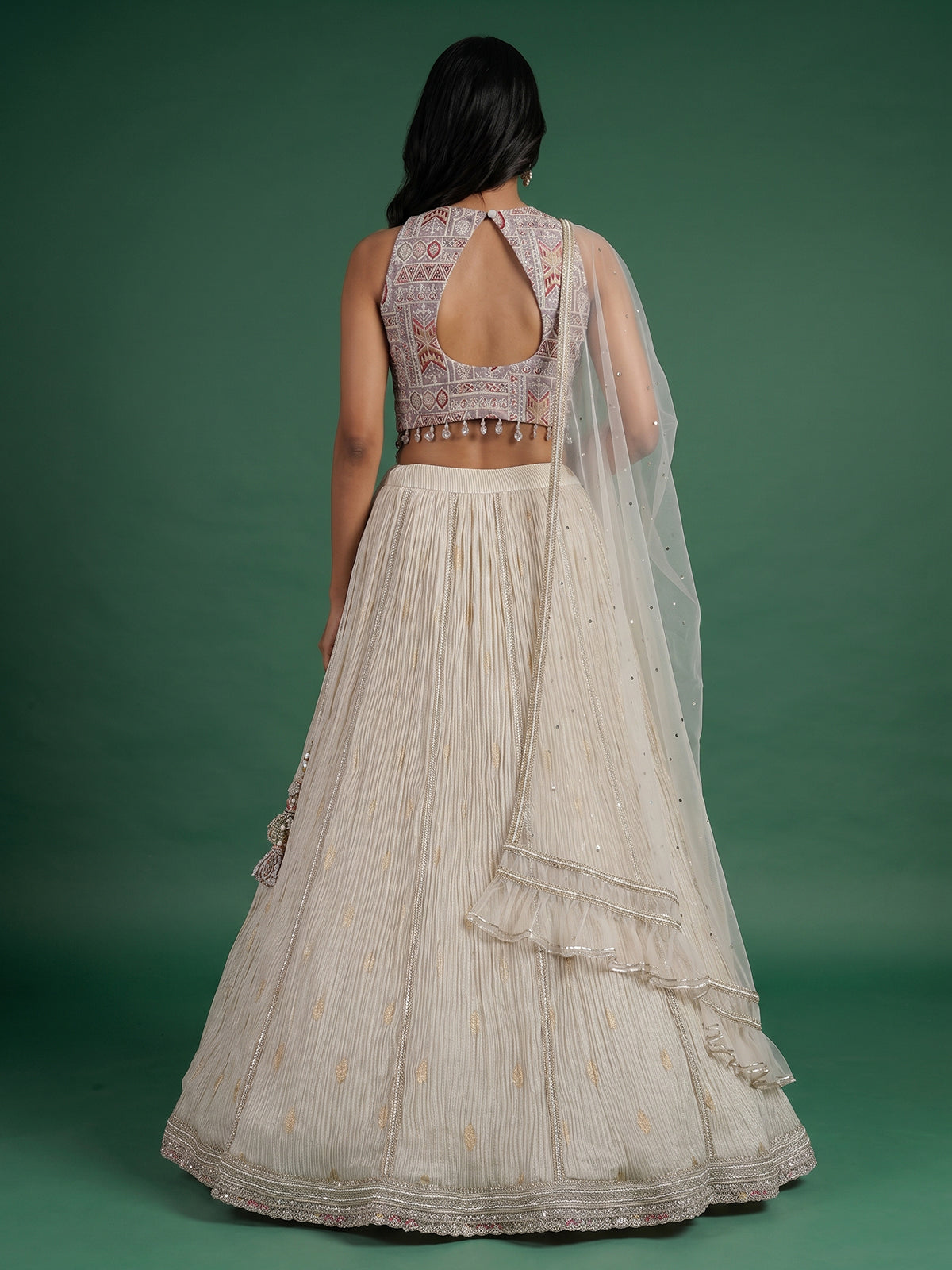 Purple cream chiffon designer lehenga choli with dupatta