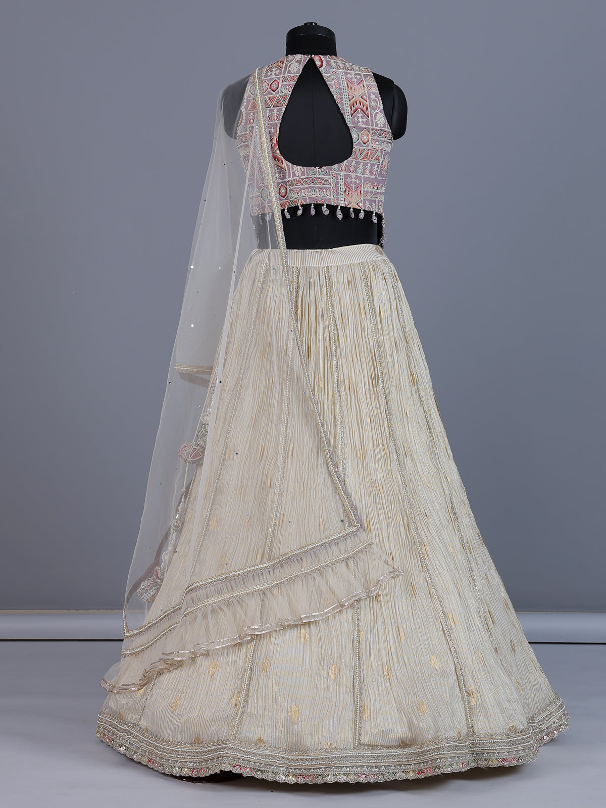 Purple cream chiffon designer lehenga choli with dupatta