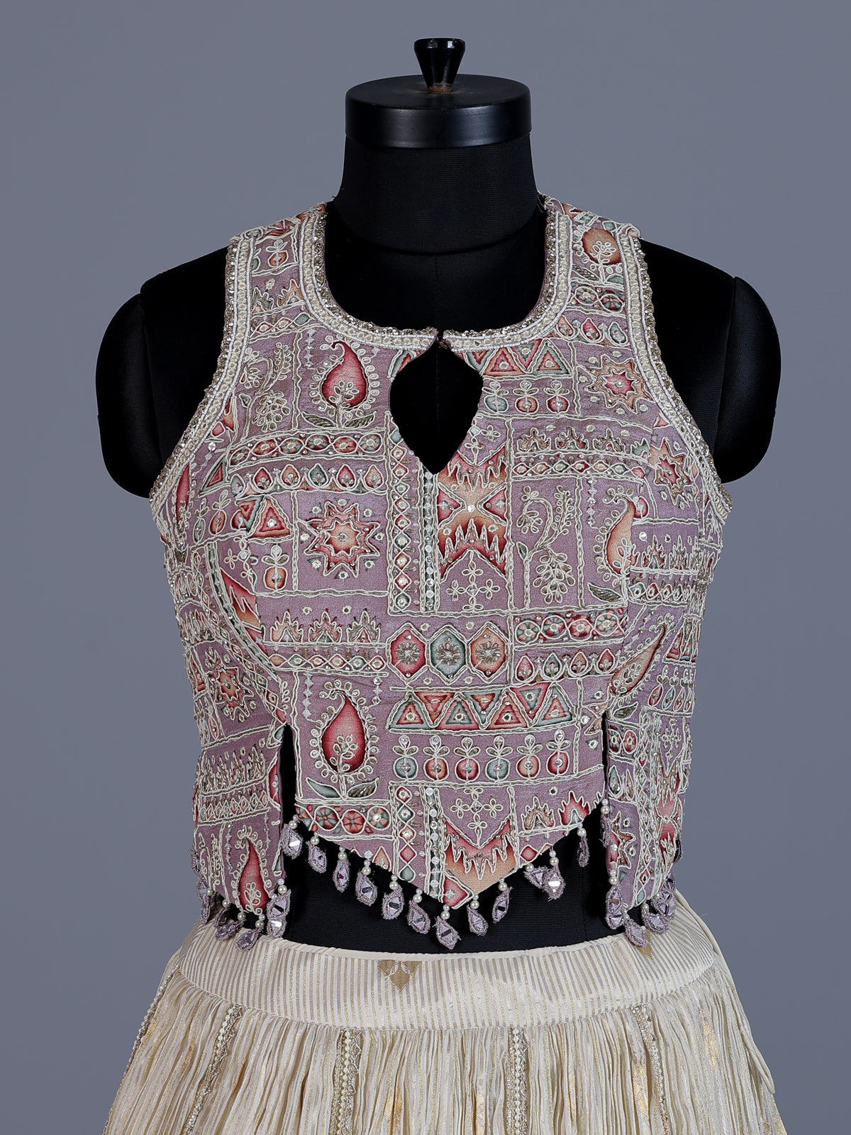 Purple cream chiffon designer lehenga choli with dupatta
