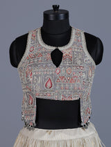 Grey cream chiffon designer lehenga choli ensemble