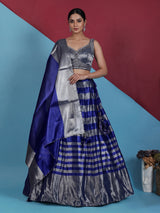 Silver blue silk embellished lehenga choli with dupatta