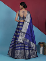 Silver blue silk embellished lehenga choli with dupatta