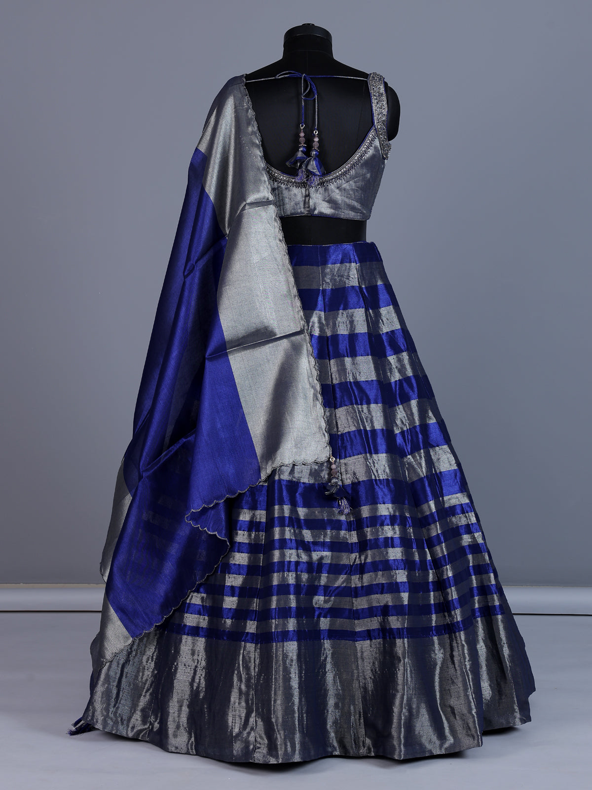 Silver blue silk embellished lehenga choli with dupatta