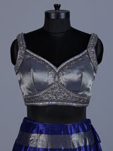 Silver blue silk embellished lehenga choli with dupatta