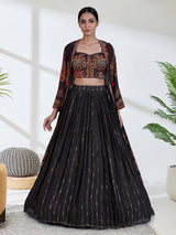 Brown silk long jacket style lehenga choli