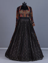 Brown silk long jacket style lehenga choli